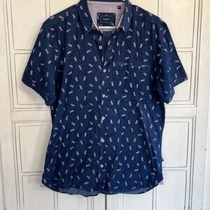 7 Diamonds size large mens blue shirt with pink pineapples